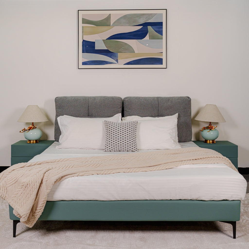 Bed Loft with Night Table Rosy Warm Grey Eucaluptus at Zhomes Furniture Pakistan