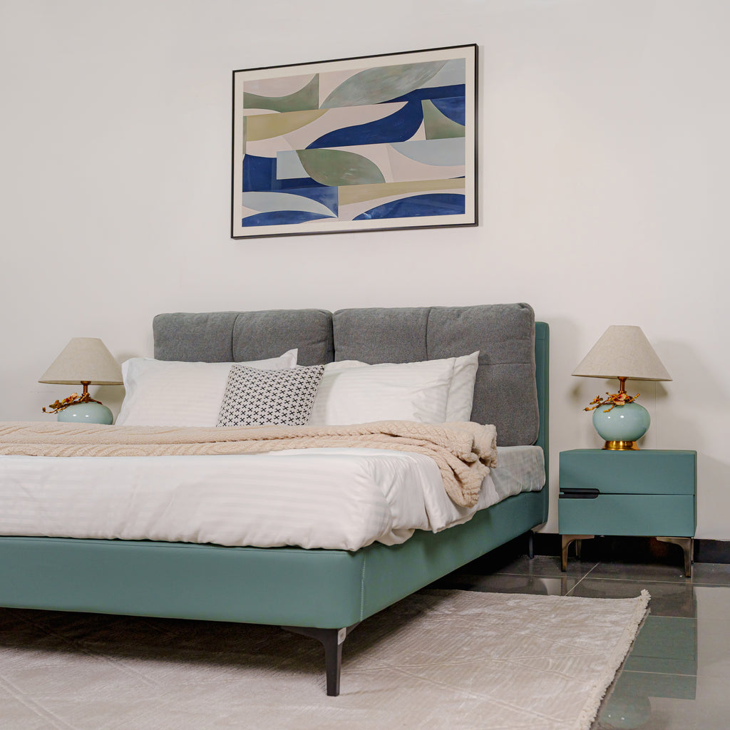 Bed Loft with Night Table Rosy Warm Grey Eucaluptus at Zhomes Furniture Online Pakistan