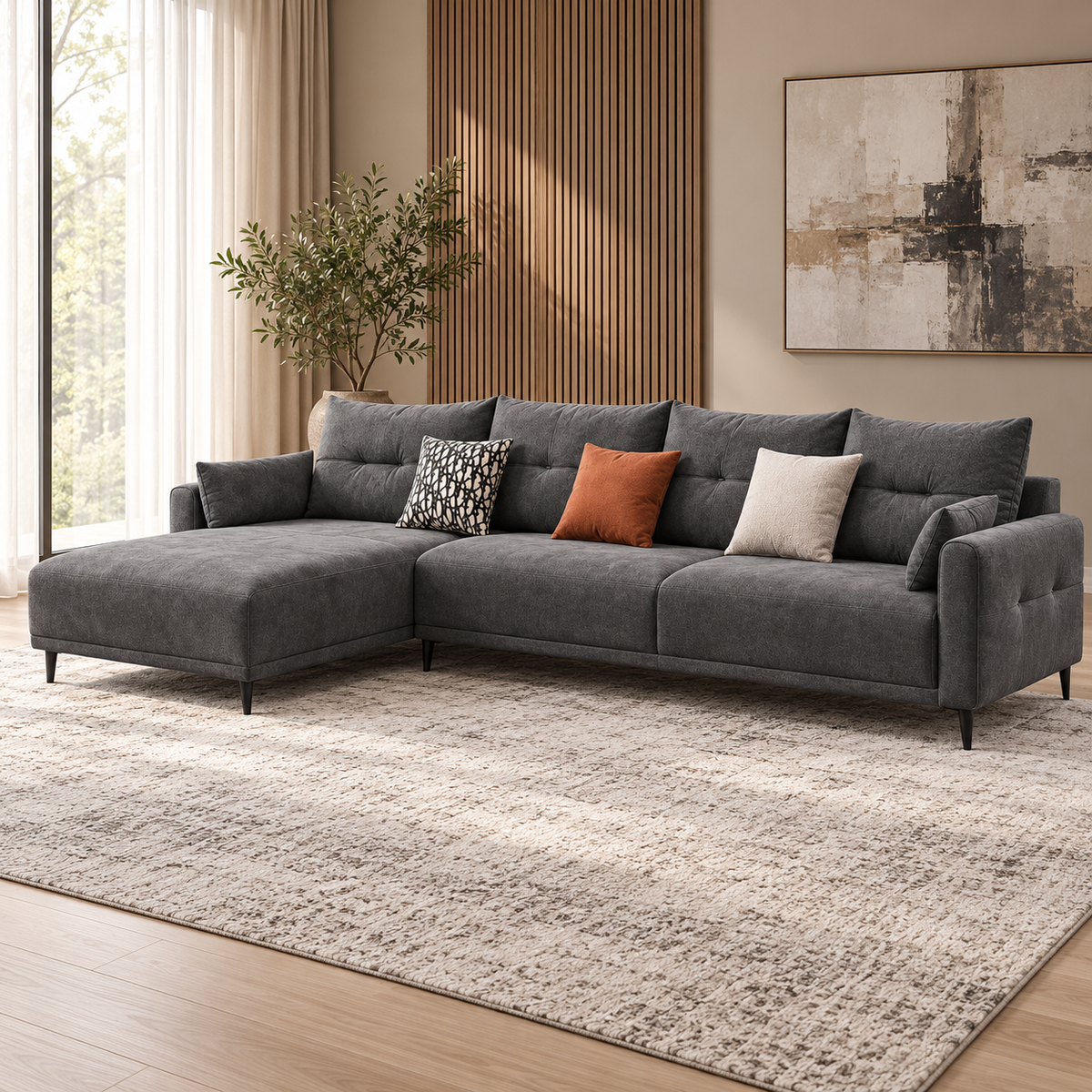 Sofa Dream L-Shape RHS Carbon Melange at ZHomes Furniture Pakistan